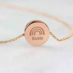 Personalised Rainbow Rose Gold Tone Disc Necklace - Personalised Necklace - Rainbow Gift - Christmas Gift