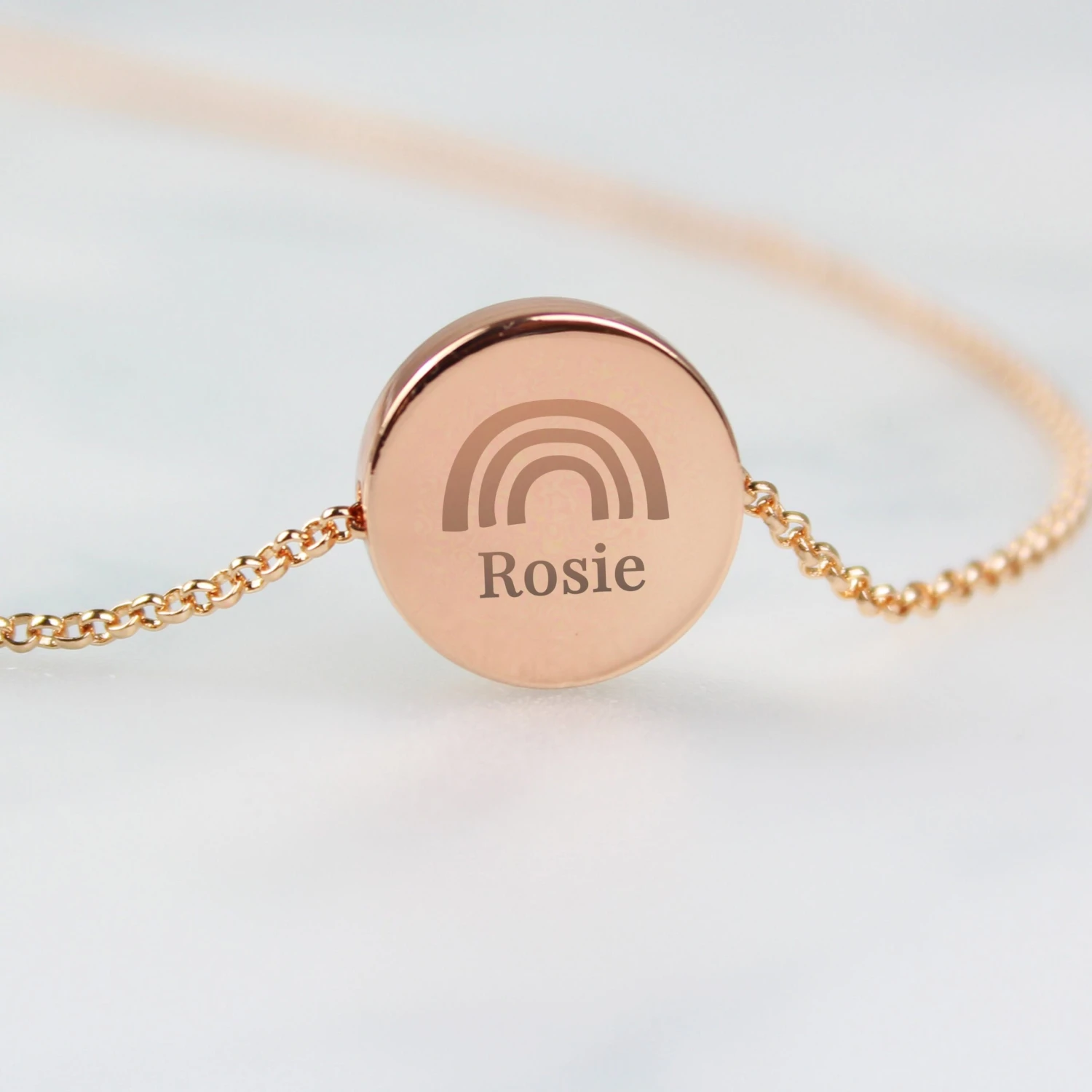 Personalised Rainbow Rose Gold Tone Disc Necklace - Personalised Necklace - Rainbow Gift - Christmas Gift 3 Personalised Rainbow Rose Gold Tone Disc Necklace - Personalised Necklace - Rainbow Gift - Christmas Gift