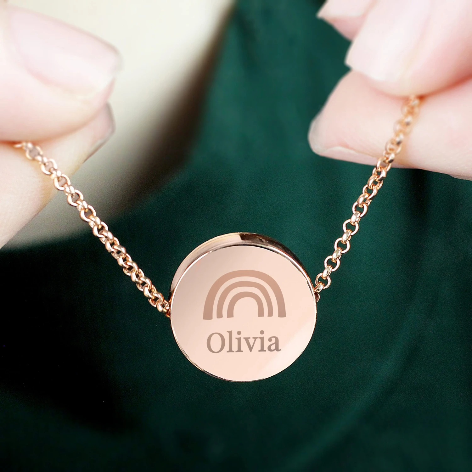 Personalised Rainbow Rose Gold Tone Disc Necklace - Personalised Necklace - Rainbow Gift - Christmas Gift 5 Personalised Rainbow Rose Gold Tone Disc Necklace - Personalised Necklace - Rainbow Gift - Christmas Gift - Image 3