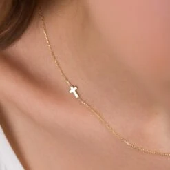 Cross Necklace, 14K Gold Cross Necklace, Sideway Cross Necklace, Silver Cross Pendants, Gift For Her, Initial Necklace, Christmas Gifts