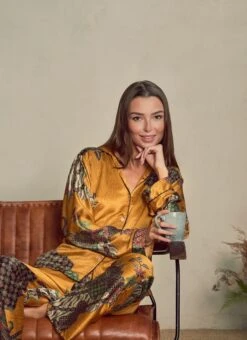 Golden Silk Blend Pyjama Set, Christmas Pyjamas, Christmas Gifts, Satin Pyjamas Gifts For Her, Maru Pyjama Set, Loungewear, Silk Nightwear