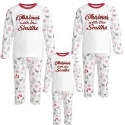 Personalised Family Surname Christmas Pyjamas Festive Matching Family Reindeer Pyjamas