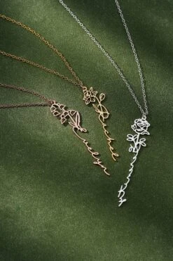 Floral Name Necklace, Personalized Birth Flower Name Necklace, Christmas Gifts - Gift For Mother Birthday Gift, Personalized Jewelry