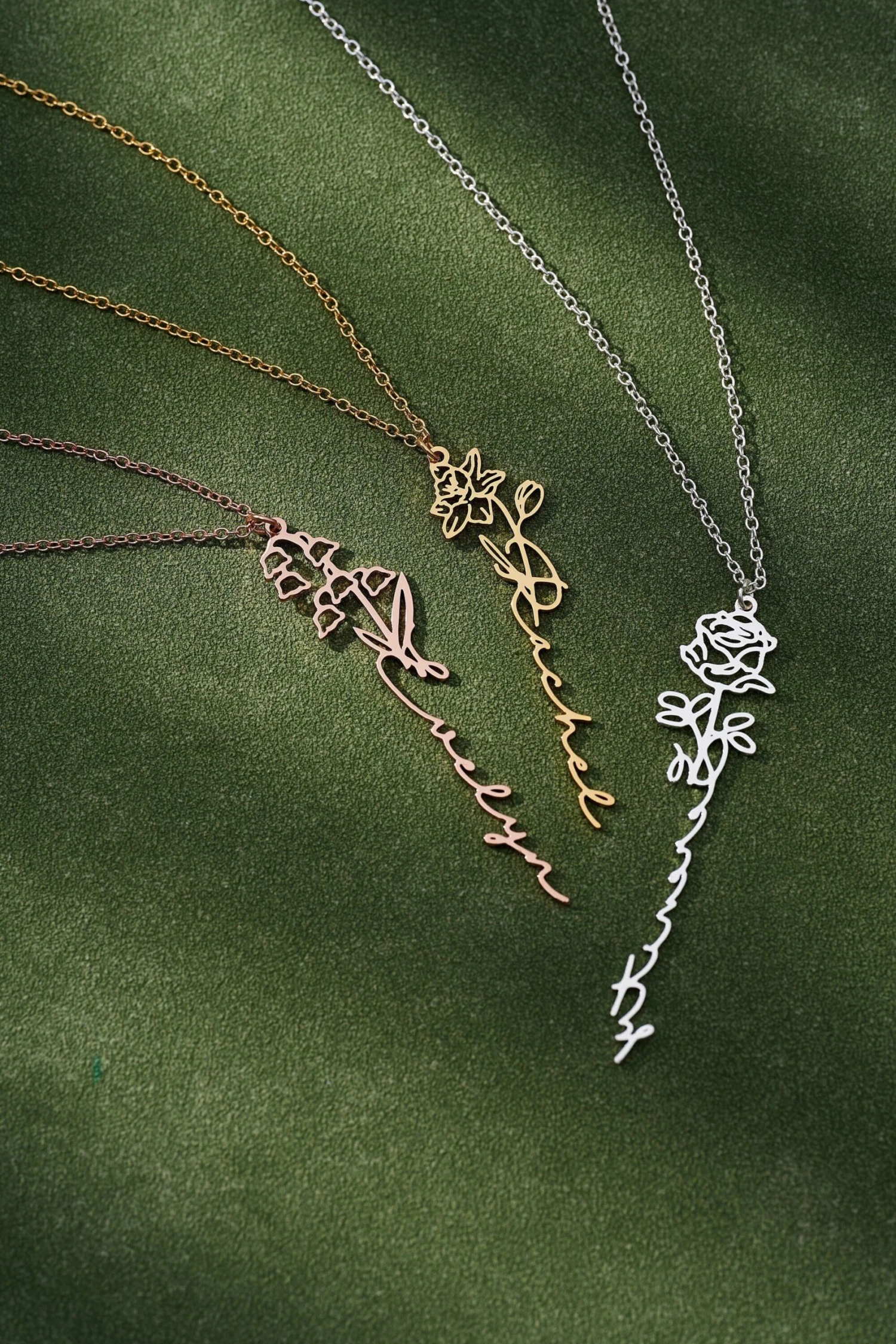 Floral Name Necklace, Personalized Birth Flower Name Necklace, Christmas Gifts - Gift For Mother Birthday Gift, Personalized Jewelry 3 Floral Name Necklace, Personalized Birth Flower Name Necklace, Christmas Gifts - Gift For Mother Birthday Gift, Personalized Jewelry