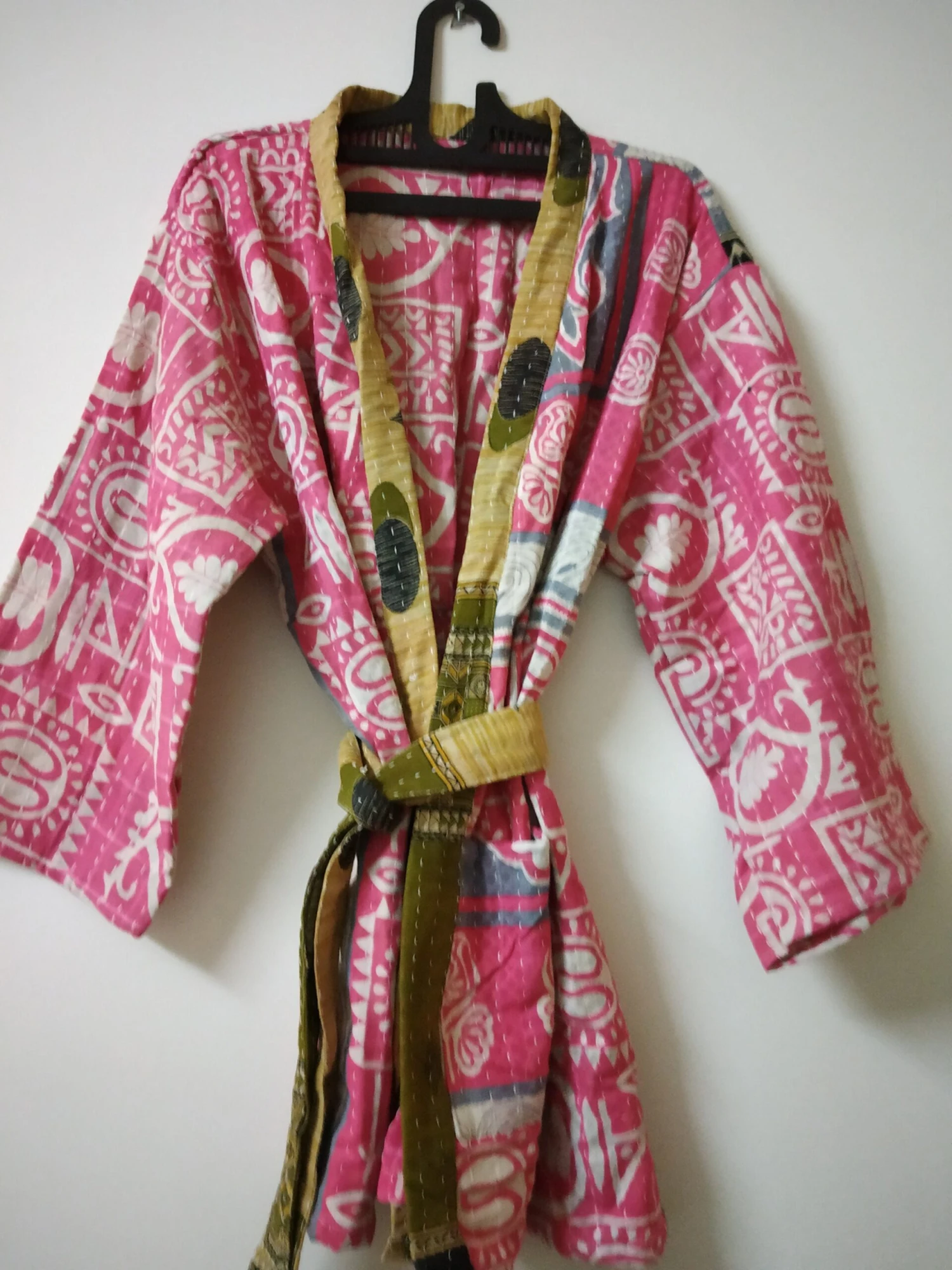 Indian Cotton Handmade Kantha Short Kimono Jacket , Lightweight Women Short Coat, Unisex Wear Jacket, Women Robe Christmas Gift For Her/ Him 5 Indian Cotton Handmade Kantha Short Kimono Jacket , Lightweight Women Short Coat, Unisex Wear Jacket, Women Robe Christmas Gift For Her/ Him - Image 3