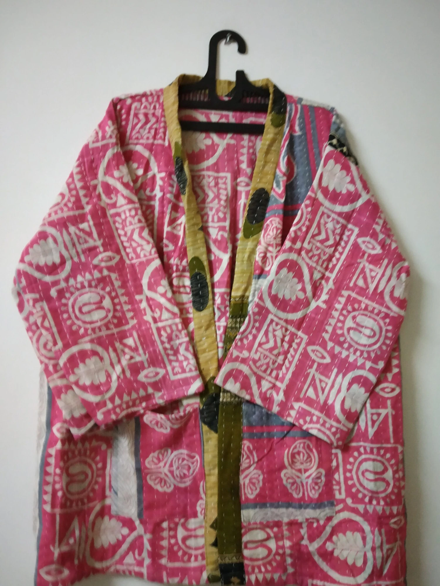 Indian Cotton Handmade Kantha Short Kimono Jacket , Lightweight Women Short Coat, Unisex Wear Jacket, Women Robe Christmas Gift For Her/ Him 4 Indian Cotton Handmade Kantha Short Kimono Jacket , Lightweight Women Short Coat, Unisex Wear Jacket, Women Robe Christmas Gift For Her/ Him - Image 2