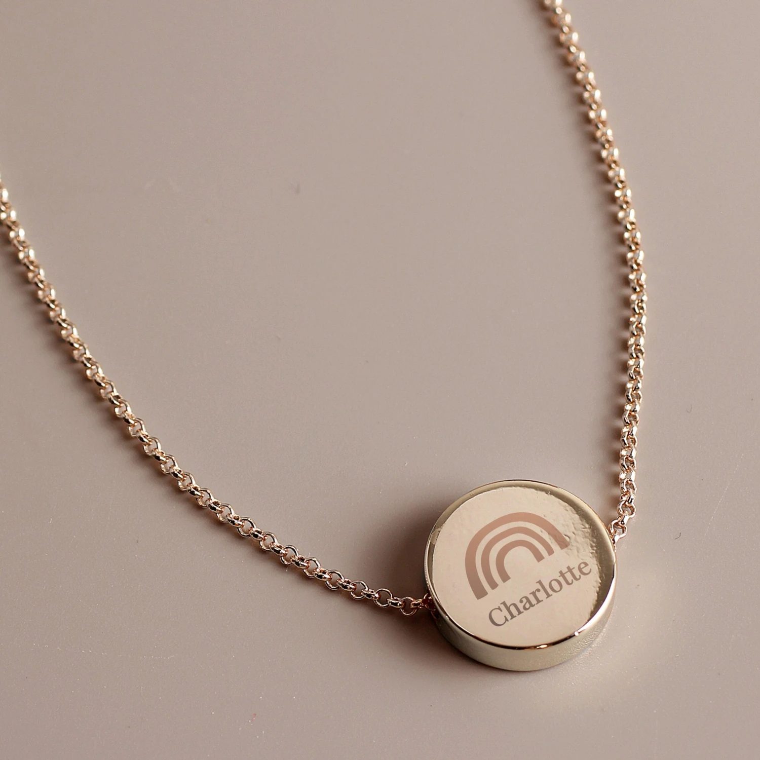 Personalised Rainbow Rose Gold Tone Disc Necklace - Personalised Necklace - Rainbow Gift - Christmas Gift 7 Personalised Rainbow Rose Gold Tone Disc Necklace - Personalised Necklace - Rainbow Gift - Christmas Gift - Image 5