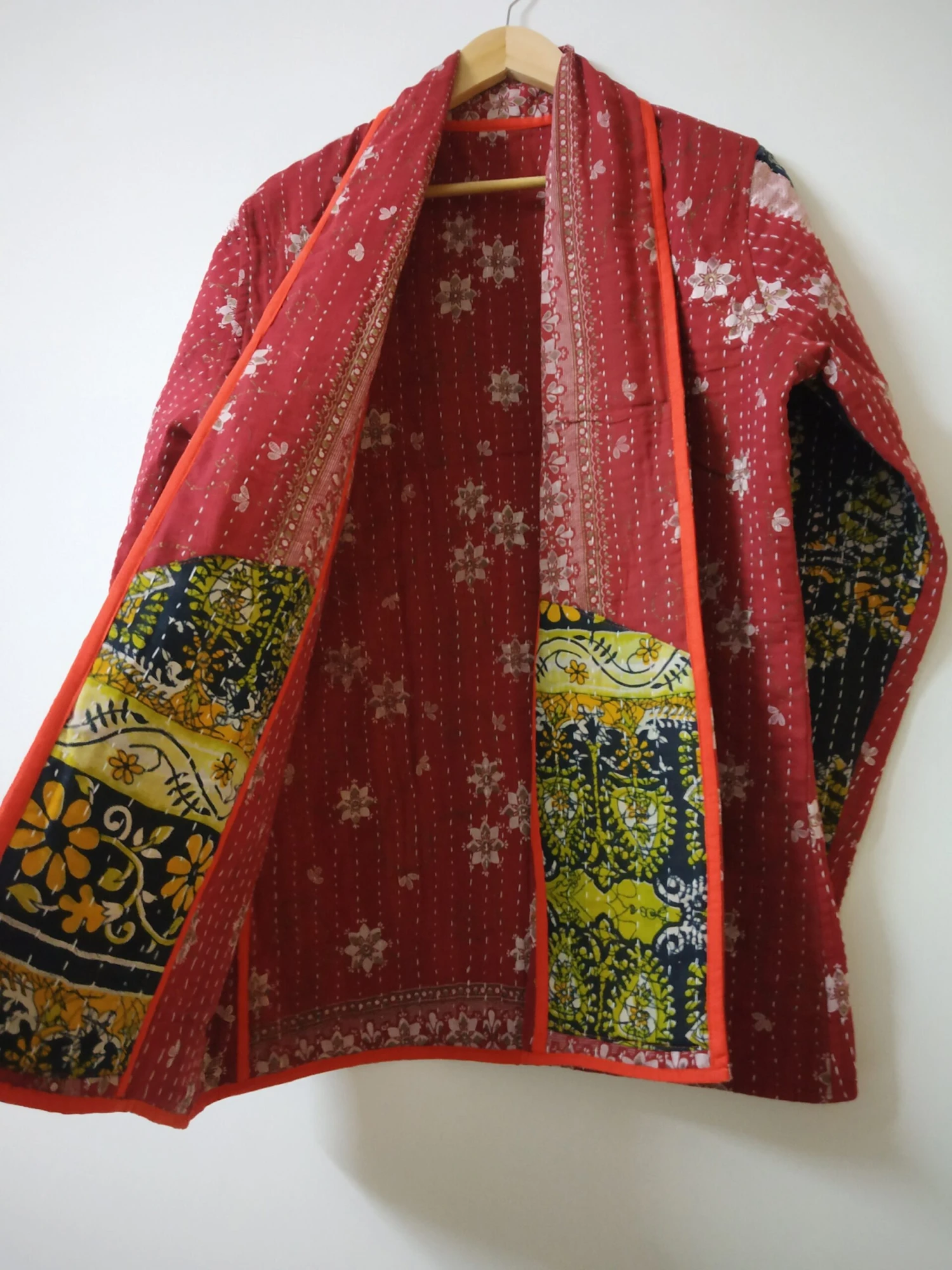 Kantha Winter Jacket,Cotton Kantha Coat, Reversible Antique Jacket, Indian Vintage Winter Jacket, Long Jacket For Christmas Gift For Her 3 Kantha Winter Jacket,Cotton Kantha Coat, Reversible Antique Jacket, Indian Vintage Winter Jacket, Long Jacket For Christmas Gift For Her
