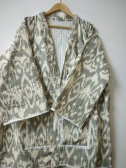 Ikat Print Men & Women Kimono , Indian Hand Block Printed Kantha Kimono Jacket , Beach Wear Cotton Robe, Bath Winter Robe For Christmas Gift