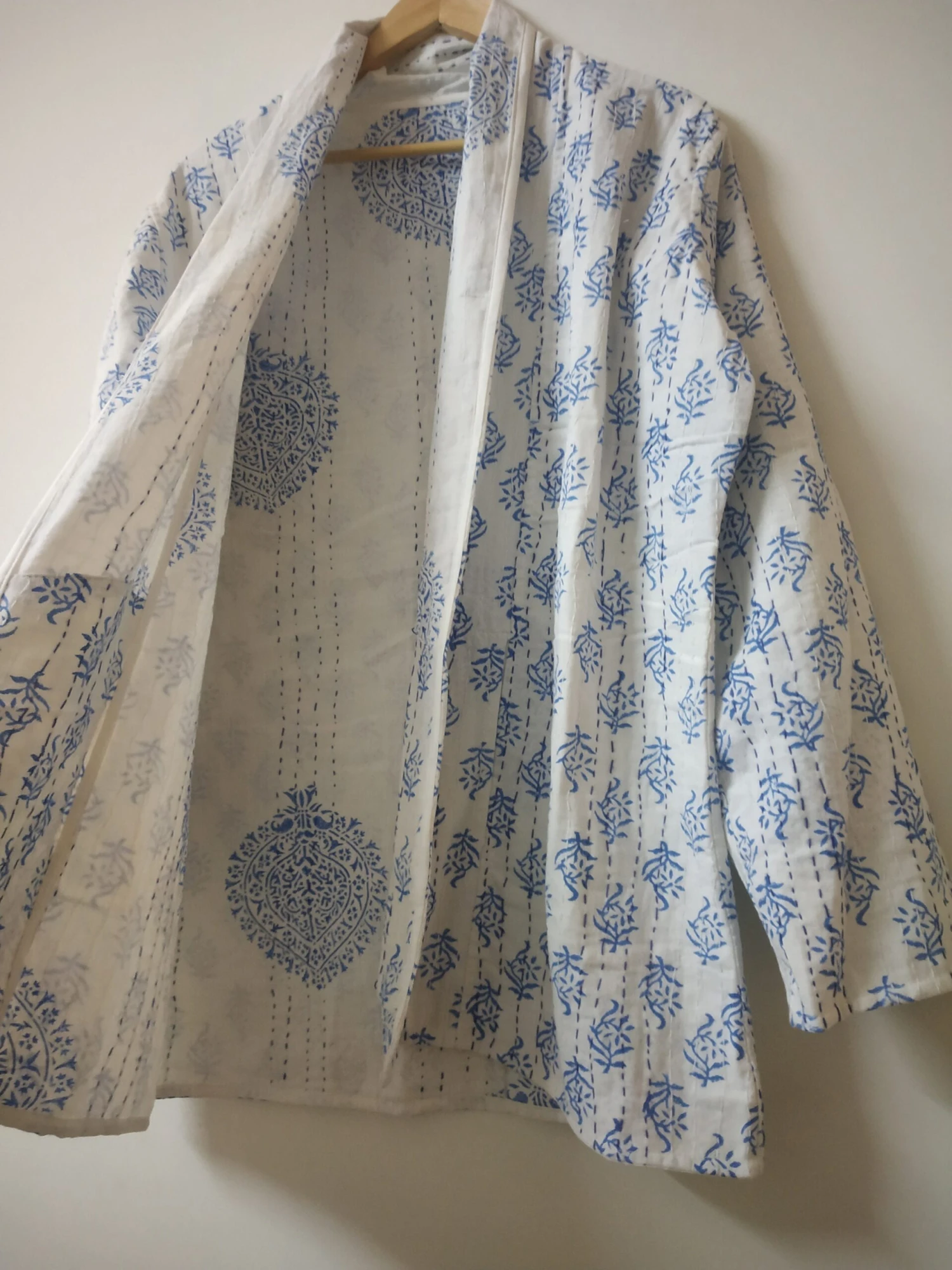 Block Print Kantha Reversible Jacket, Indian Hand Block Print Quilted Kimono, Kantha Handmade Jacket, Women Coat, Bohme Jacket For Christmas 7 Block Print Kantha Reversible Jacket, Indian Hand Block Print Quilted Kimono, Kantha Handmade Jacket, Women Coat, Bohme Jacket For Christmas - Image 5