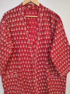 Christmas Leaf Motif Flora Boota Print In Red Cotton Kimono Dress, Bridal Robe, Getting Ready Robe, Wedding Robe Gown Bridesmaids Gift -Jewellery Paradise il fullxfull.3560409554 iwpv