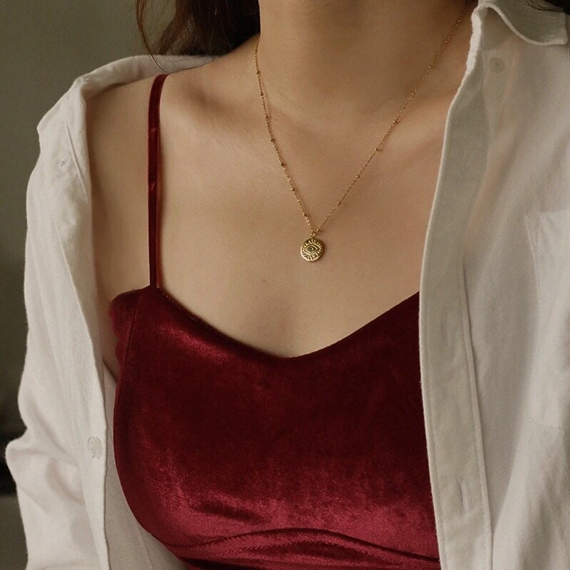 18k Gold Vermeil Evil Eye Pendant With Chain, Tarnish Free Necklace,Christmas Gift For Her, Evil Eye Amber Necklace, Water-resistant 4 18k Gold Vermeil Evil Eye Pendant With Chain, Tarnish Free Necklace,Christmas Gift For Her, Evil Eye Amber Necklace, Water-resistant - Image 2