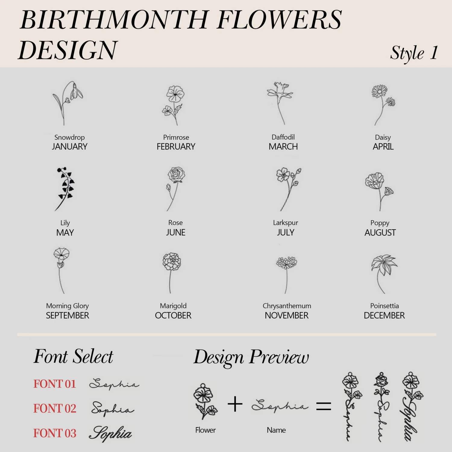 Floral Name Necklace, Personalized Birth Flower Name Necklace, Christmas Gifts - Gift For Mother Birthday Gift, Personalized Jewelry 11 Floral Name Necklace, Personalized Birth Flower Name Necklace, Christmas Gifts - Gift For Mother Birthday Gift, Personalized Jewelry - Image 9