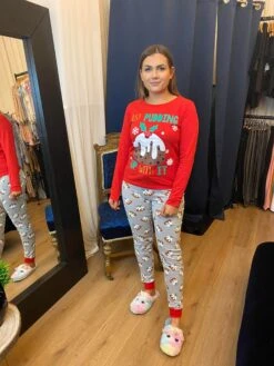 Cute Christmas Pyjamas - Ladies Pj Sets - Comfy Nightwear - Cuff Leg Pyjama - Xmas Pudding Design -Choose From Sizes 8-22 Uk