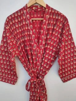 Christmas Leaf Motif Flora Boota Print In Red Cotton Kimono Dress, Bridal Robe, Getting Ready Robe, Wedding Robe Gown Bridesmaids Gift -Jewellery Paradise il fullxfull.3584176094 gsje