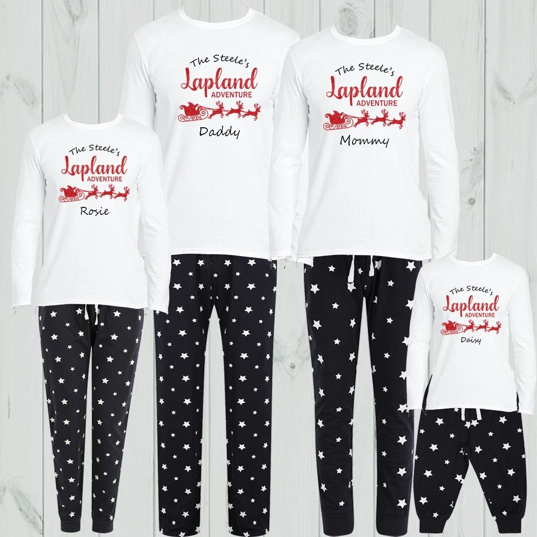 Personalised Lapland Family Christmas Pyjamas, Christmas Eve Pyjamas, Family Christmas Pyjamas, Long Sleeve Pjs. 3 Personalised Lapland Family Christmas Pyjamas, Christmas Eve Pyjamas, Family Christmas Pyjamas, Long Sleeve Pjs.