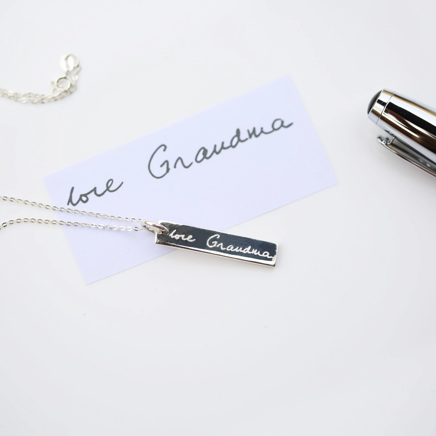 Personalised Silver Bar Tag Necklace Engraved With Your Own Handwriting Or Drawing - Gift For Her, Him, Birthday, Anniversary, Christmas 6 Personalised Silver Bar Tag Necklace Engraved With Your Own Handwriting Or Drawing - Gift For Her, Him, Birthday, Anniversary, Christmas - Image 4