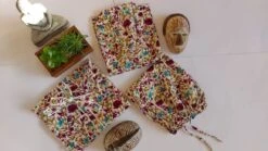 SILK/ COTTON Womens Pyjamas Set, White Floral Pure Cotton Pajamas Full Length Set, Block Printed Pyjamas, Unisex Pyjamas, Christmas Pjs