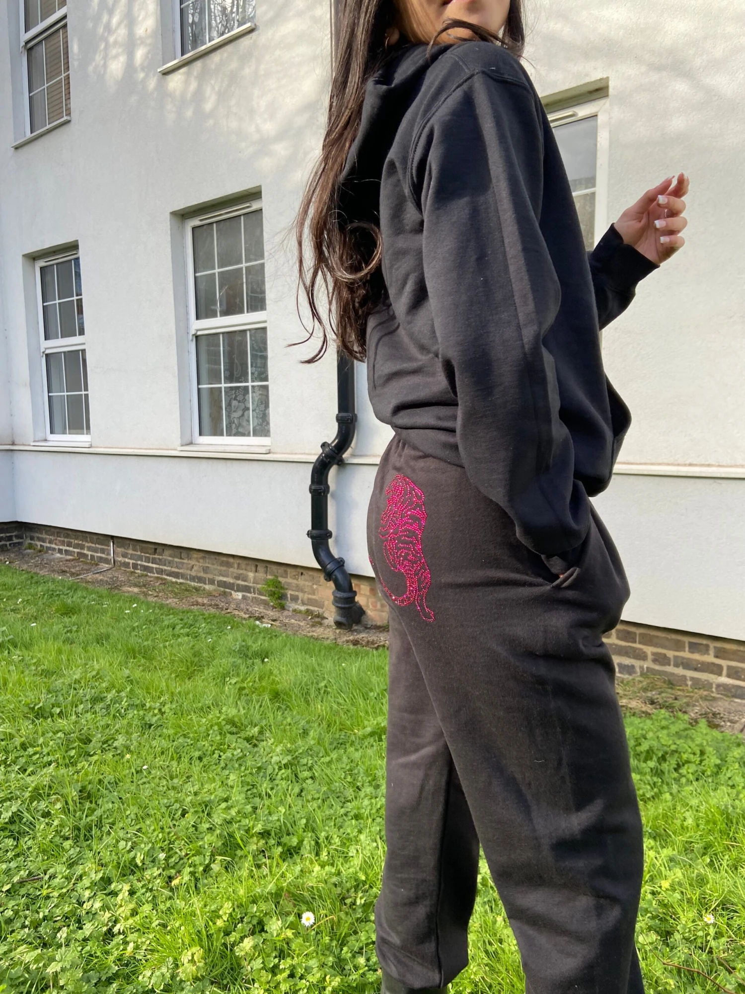 Bespoke Handmade Diamante Rhinestone Joggers Customisable Hoodie Sweatpants Hot Pink Tiger Personalised Holiday Christmas Gift, 00s Clothing 6 Bespoke Handmade Diamante Rhinestone Joggers Customisable Hoodie Sweatpants Hot Pink Tiger Personalised Holiday Christmas Gift, 00s Clothing - Image 4