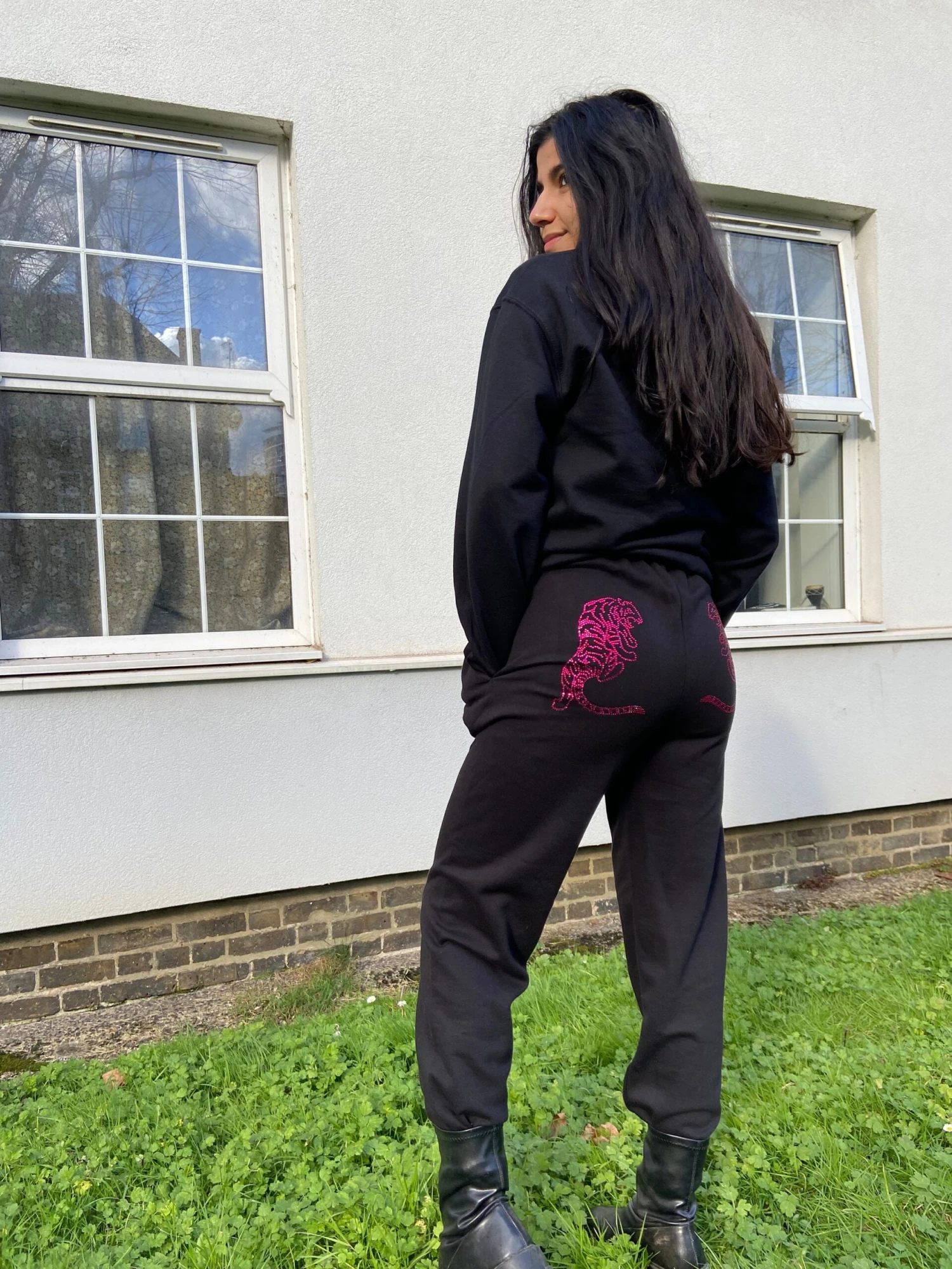 Bespoke Handmade Diamante Rhinestone Joggers Customisable Hoodie Sweatpants Hot Pink Tiger Personalised Holiday Christmas Gift, 00s Clothing 8 Bespoke Handmade Diamante Rhinestone Joggers Customisable Hoodie Sweatpants Hot Pink Tiger Personalised Holiday Christmas Gift, 00s Clothing - Image 6