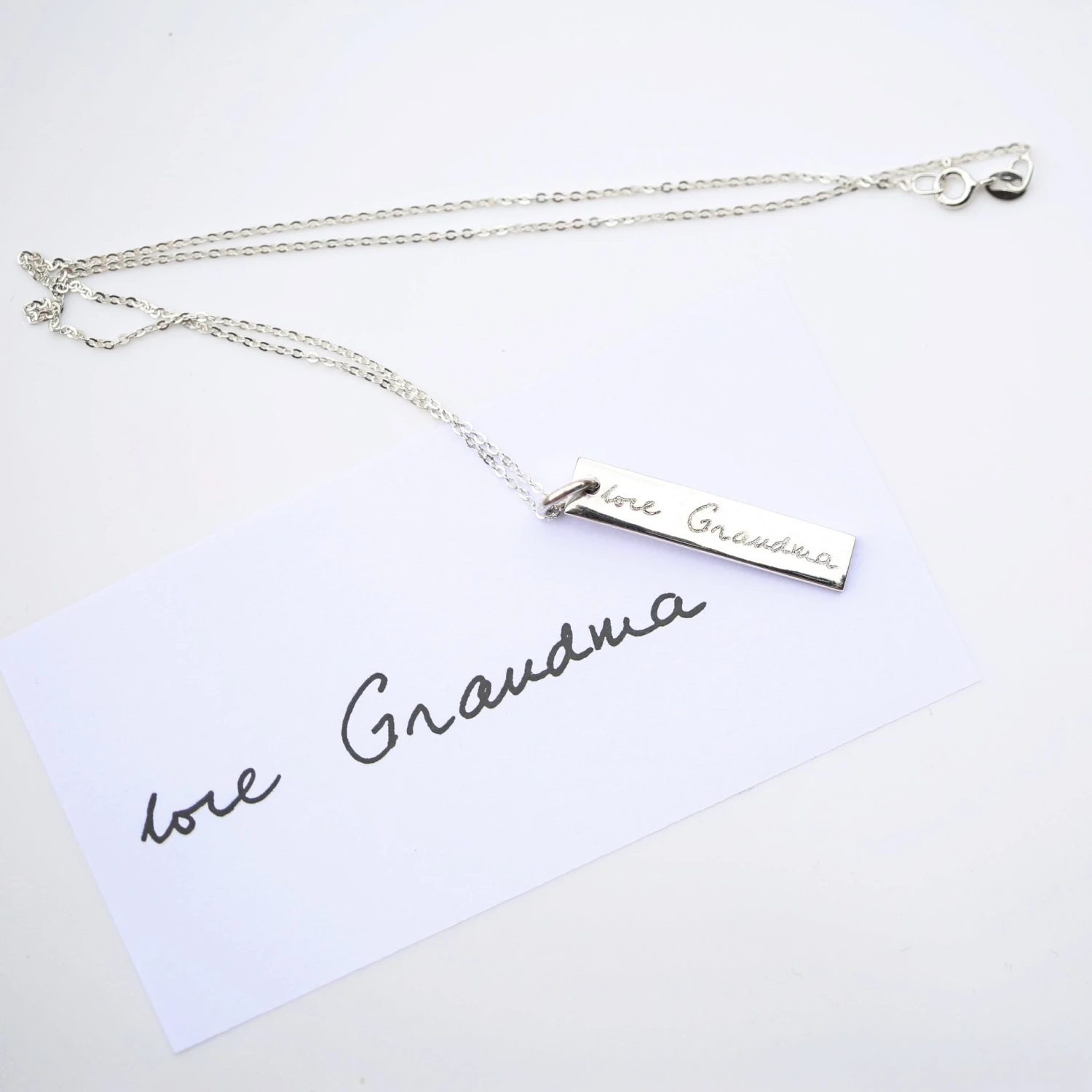 Personalised Silver Bar Tag Necklace Engraved With Your Own Handwriting Or Drawing - Gift For Her, Him, Birthday, Anniversary, Christmas 4 Personalised Silver Bar Tag Necklace Engraved With Your Own Handwriting Or Drawing - Gift For Her, Him, Birthday, Anniversary, Christmas - Image 2