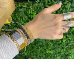 Mustard And Grey Handwoven Bracelet, Matching Cord Bracelet For Women, Adjustable Cuff Jewellery, Christmas / Birthday Gift, Chain Bracelet -Jewellery Paradise il fullxfull.3722508926 nipf