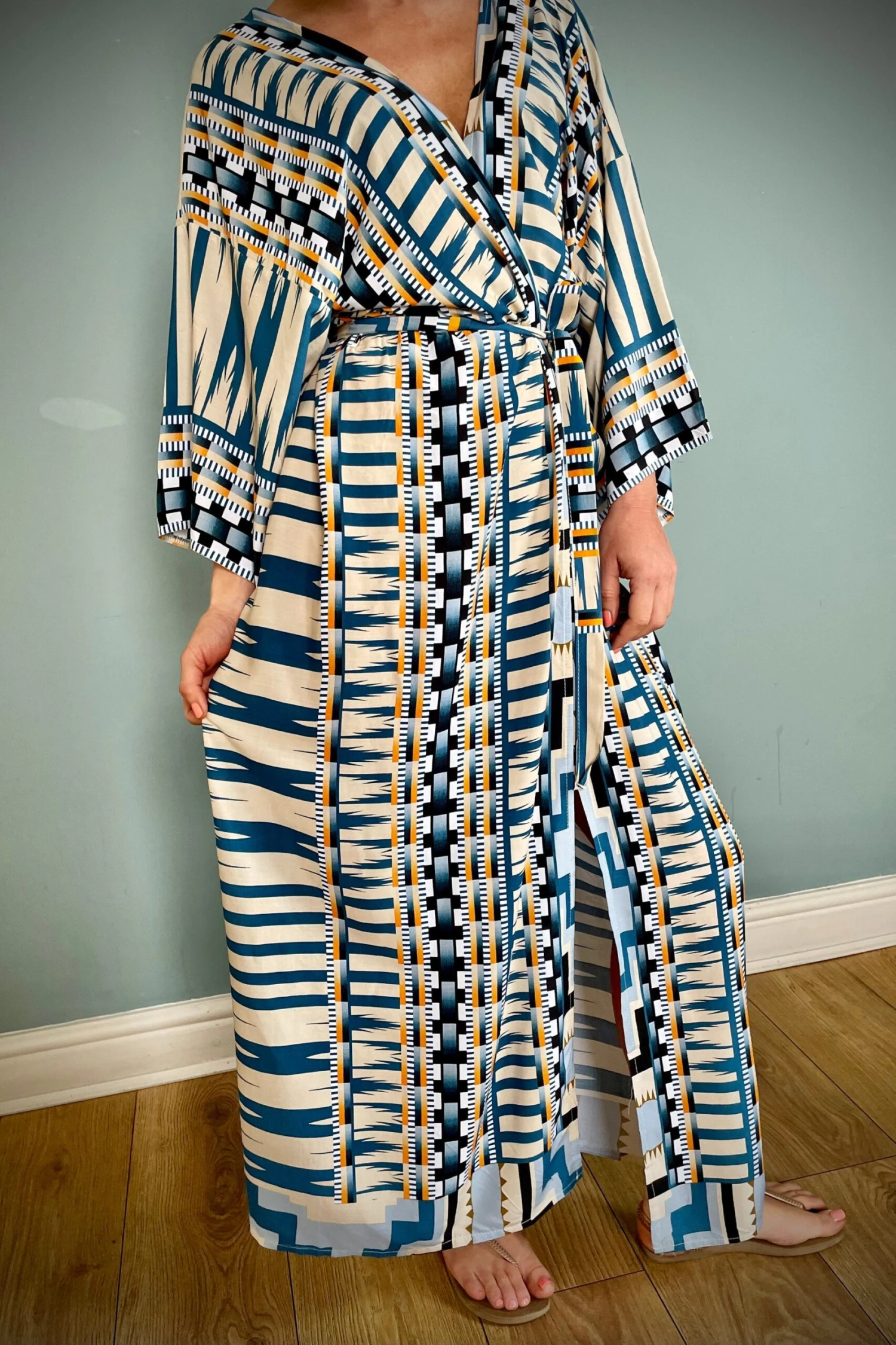 Cotton Kimono Robe, Dressing Gown, Vintage Style, Women’s Gown, Gifts For Her, Loungewear, Aztec Blue, Christmas Gifts For Her 10 Cotton Kimono Robe, Dressing Gown, Vintage Style, Women’s Gown, Gifts For Her, Loungewear, Aztec Blue, Christmas Gifts For Her - Image 8