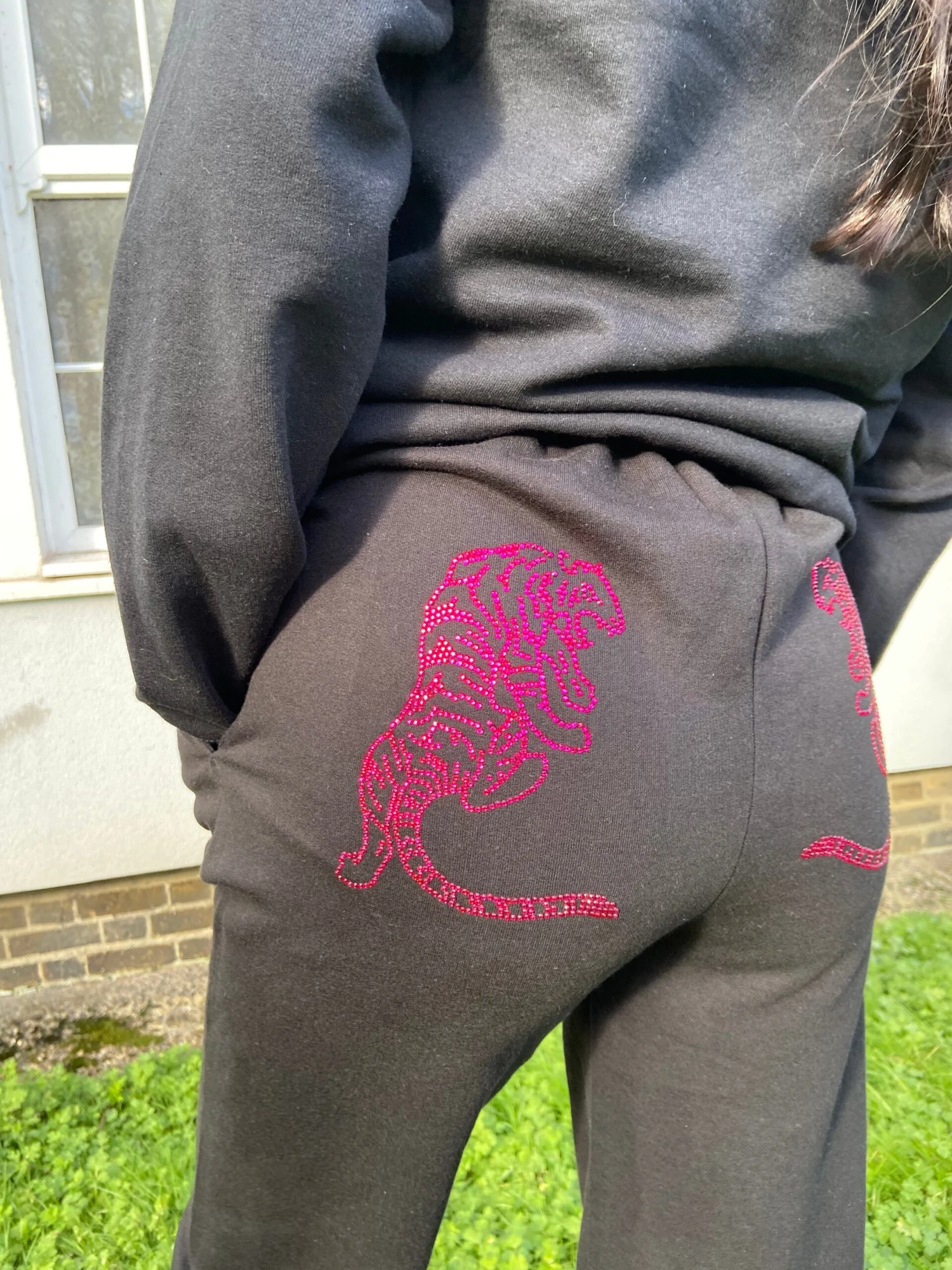 Bespoke Handmade Diamante Rhinestone Joggers Customisable Hoodie Sweatpants Hot Pink Tiger Personalised Holiday Christmas Gift, 00s Clothing 5 Bespoke Handmade Diamante Rhinestone Joggers Customisable Hoodie Sweatpants Hot Pink Tiger Personalised Holiday Christmas Gift, 00s Clothing - Image 3