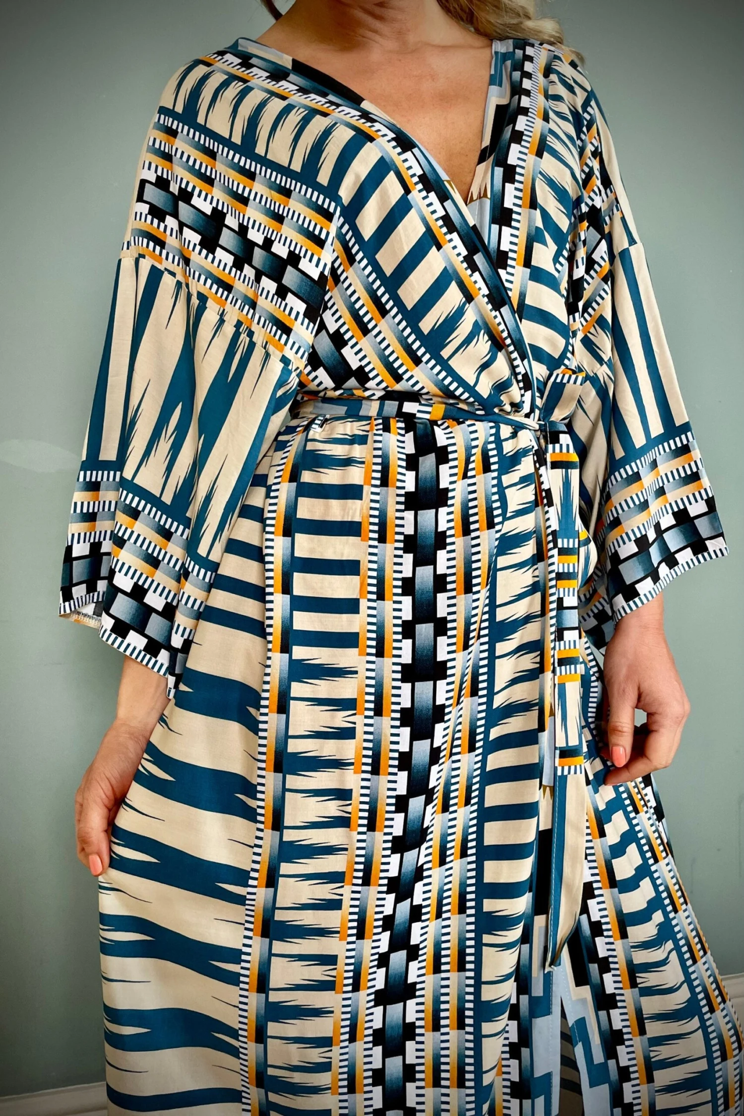 Cotton Kimono Robe, Dressing Gown, Vintage Style, Women’s Gown, Gifts For Her, Loungewear, Aztec Blue, Christmas Gifts For Her 6 Cotton Kimono Robe, Dressing Gown, Vintage Style, Women’s Gown, Gifts For Her, Loungewear, Aztec Blue, Christmas Gifts For Her - Image 4