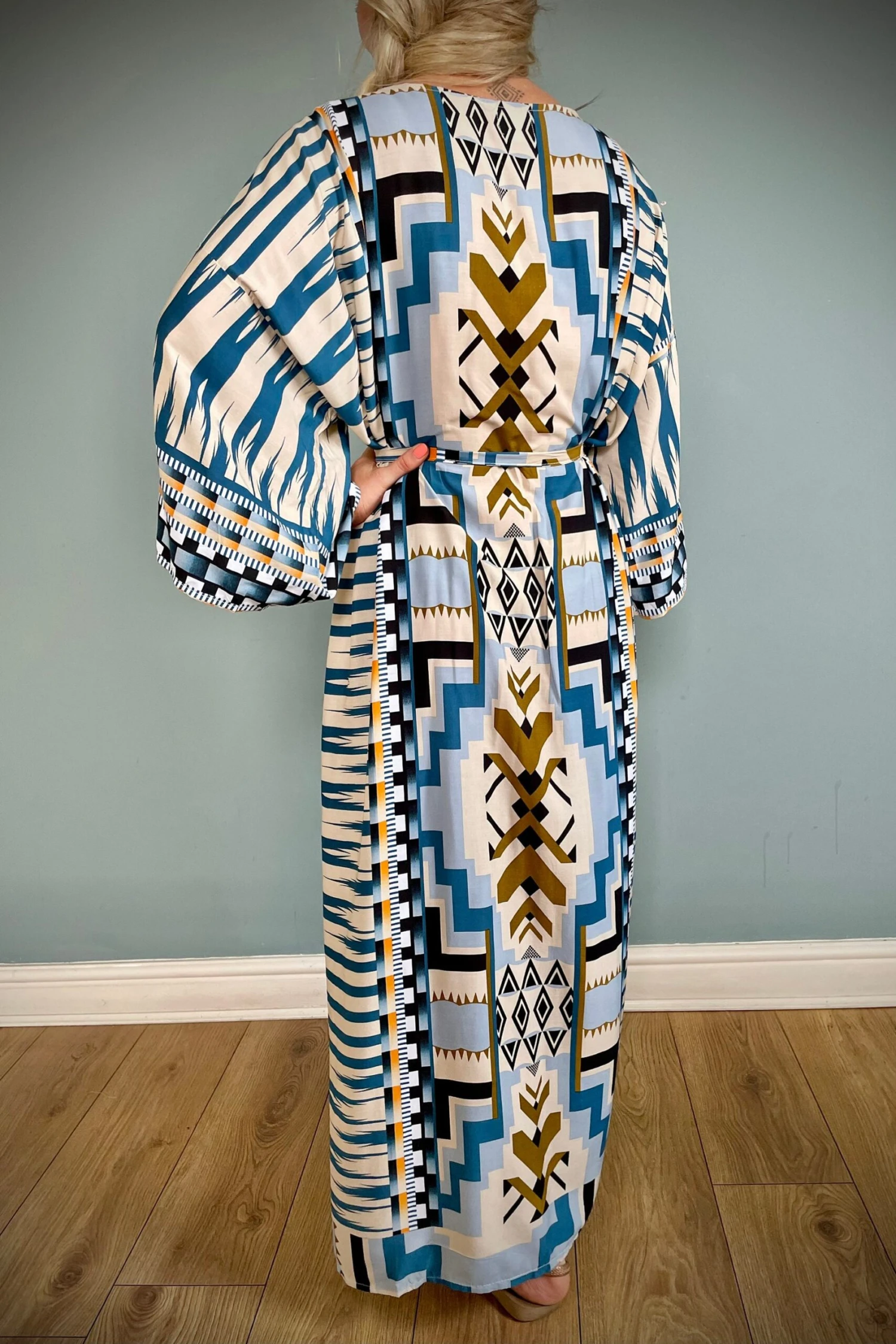 Cotton Kimono Robe, Dressing Gown, Vintage Style, Women’s Gown, Gifts For Her, Loungewear, Aztec Blue, Christmas Gifts For Her 7 Cotton Kimono Robe, Dressing Gown, Vintage Style, Women’s Gown, Gifts For Her, Loungewear, Aztec Blue, Christmas Gifts For Her - Image 5