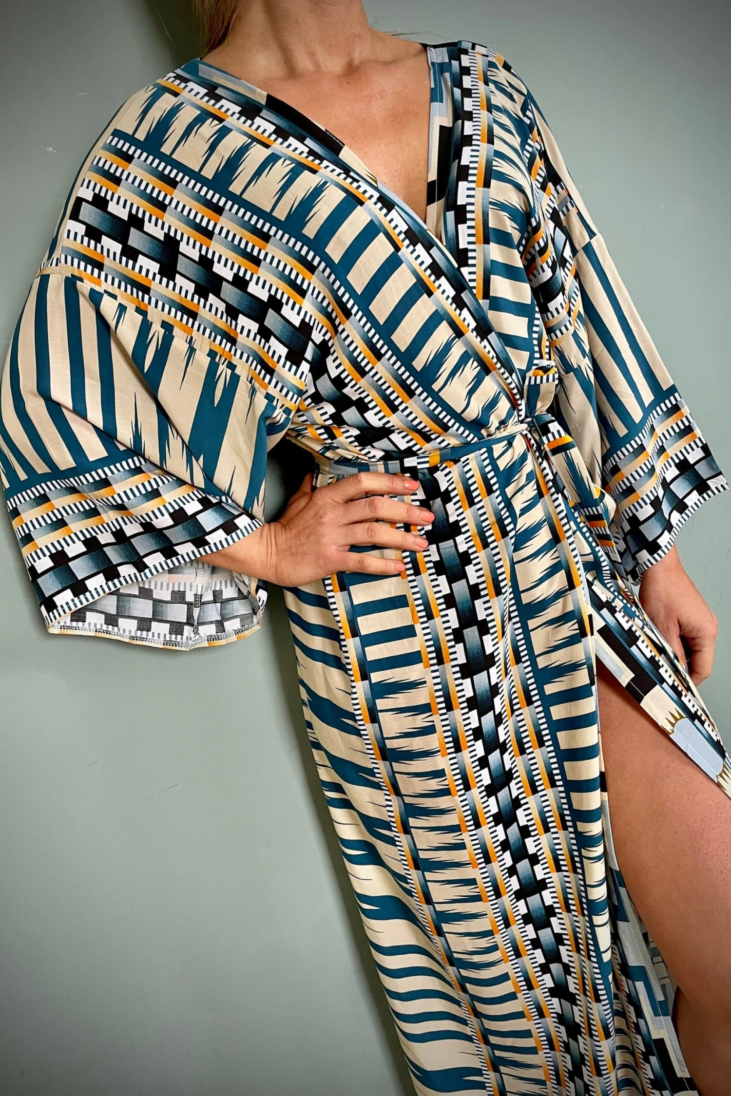 Cotton Kimono Robe, Dressing Gown, Vintage Style, Women’s Gown, Gifts For Her, Loungewear, Aztec Blue, Christmas Gifts For Her 9 Cotton Kimono Robe, Dressing Gown, Vintage Style, Women’s Gown, Gifts For Her, Loungewear, Aztec Blue, Christmas Gifts For Her - Image 7