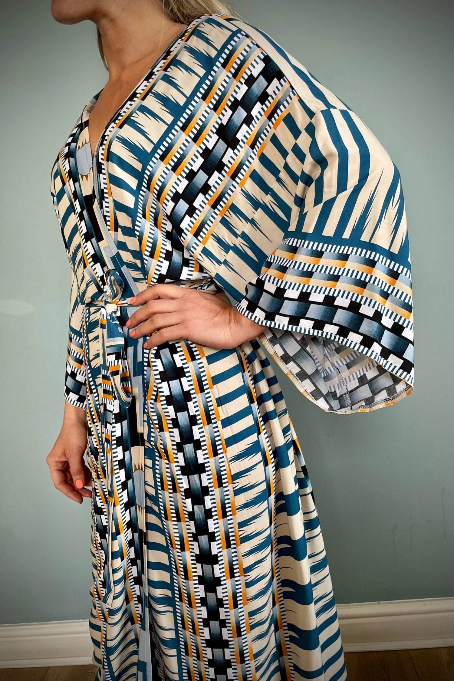 Cotton Kimono Robe, Dressing Gown, Vintage Style, Women’s Gown, Gifts For Her, Loungewear, Aztec Blue, Christmas Gifts For Her 12 Cotton Kimono Robe, Dressing Gown, Vintage Style, Women’s Gown, Gifts For Her, Loungewear, Aztec Blue, Christmas Gifts For Her - Image 10