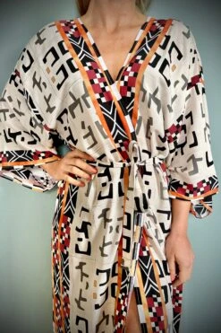 Cotton Kimono Robe, Beach Cover, Dressing Gown, Vintage Style, Women’s Gown, Gifts For Her, Loungewear, Aztec Cream, Christmas Gifts For Her -Jewellery Paradise il fullxfull.3838408685 s04r