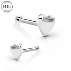 14Kt White Gold Stud Nose Ring With A Heart, Valentines Day Or Christmas Gift For Your LOVE