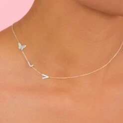 Sideways Necklace Sterling Silver Initial Letter Gold Name Necklace Personalized Dainty Birthstone Jewelry Christmas Gift Sterlingjewelries