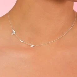 Sideways Necklace Sterling Silver Initial Letter Gold Name Necklace Personalized Dainty Birthstone Jewelry Christmas Gift Sterlingjewelries -Jewellery Paradise il fullxfull.3930596897 m04u