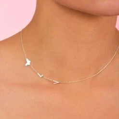 Sideways Necklace Sterling Silver Initial Letter Gold Name Necklace Personalized Dainty Birthstone Jewelry Christmas Gift Sterlingjewelries -Jewellery Paradise il fullxfull.3930597489 nevz