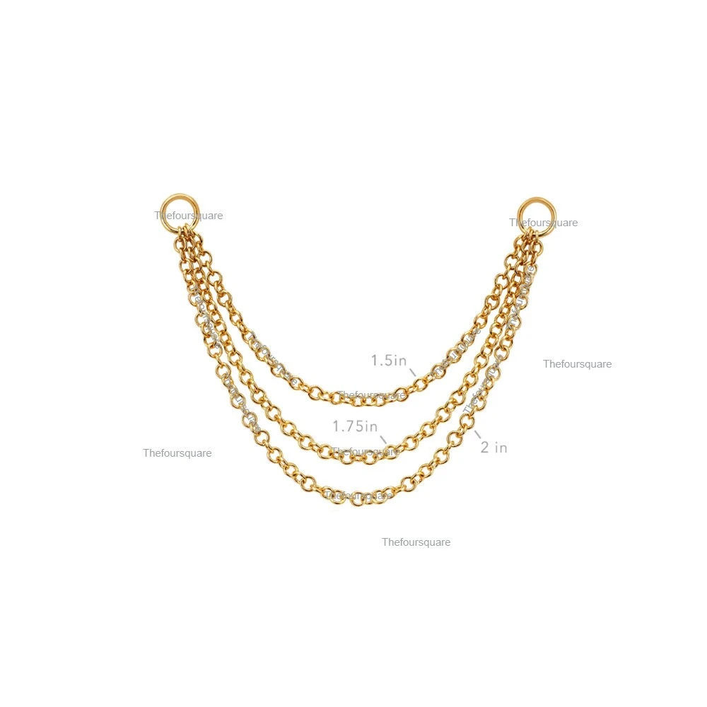 14k Solid Yellow Gold Triple Chain Stud Earring, Charm Chain Ear Jacket For Earrings, Three Chain Layering Earrings Fine Jewelry Christmas 6 14k Solid Yellow Gold Triple Chain Stud Earring, Charm Chain Ear Jacket For Earrings, Three Chain Layering Earrings Fine Jewelry Christmas - Image 4