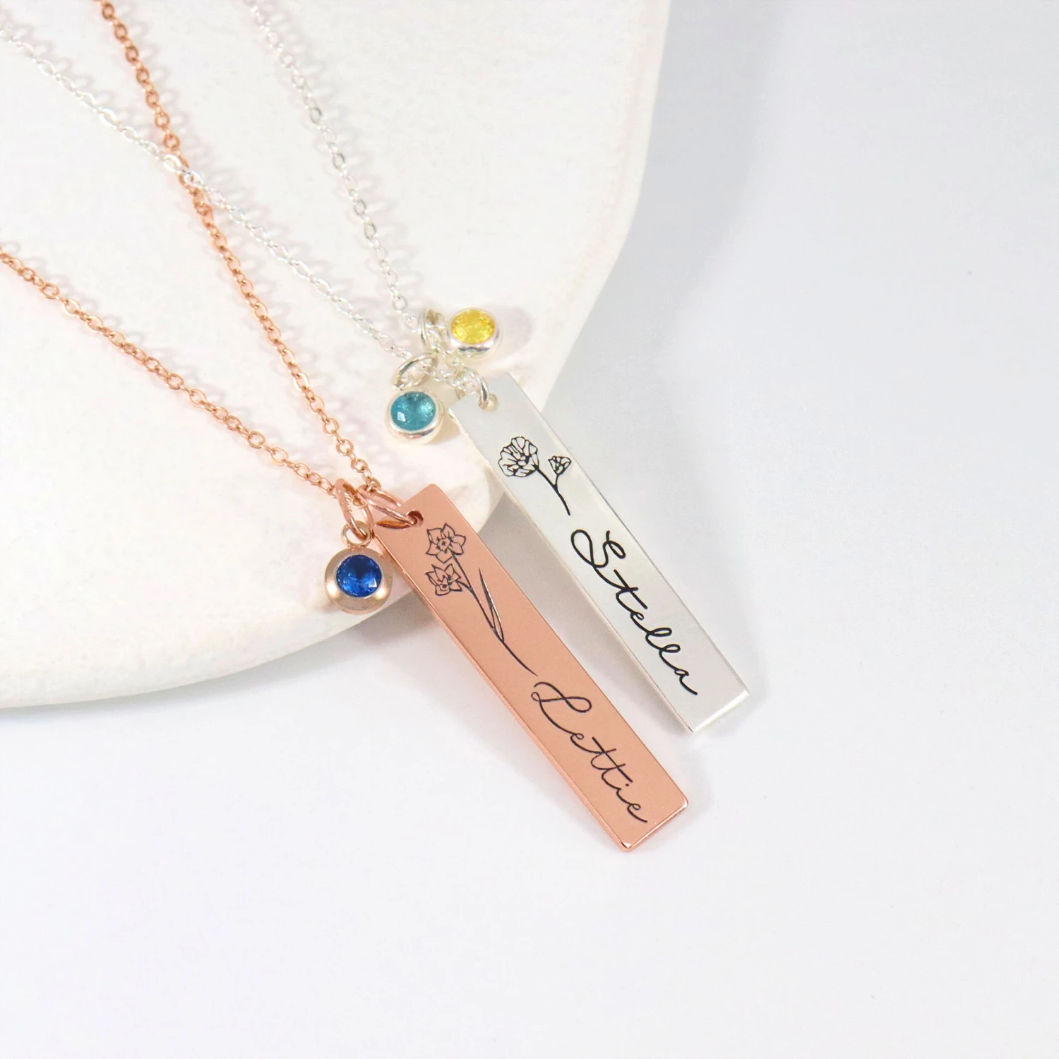 Birthstone Flower Necklace, Personalized Name Necklace With Birthstone, Birthday Gift, Gift For Mom, Personalized Jewelry, Christmas Gift 5 Birthstone Flower Necklace, Personalized Name Necklace With Birthstone, Birthday Gift, Gift For Mom, Personalized Jewelry, Christmas Gift - Image 3