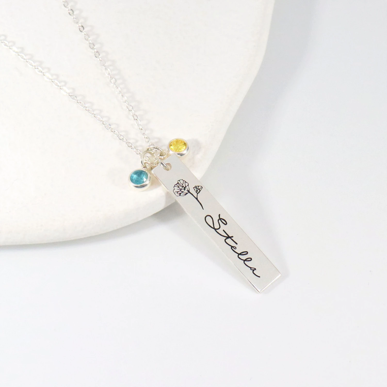 Birthstone Flower Necklace, Personalized Name Necklace With Birthstone, Birthday Gift, Gift For Mom, Personalized Jewelry, Christmas Gift 4 Birthstone Flower Necklace, Personalized Name Necklace With Birthstone, Birthday Gift, Gift For Mom, Personalized Jewelry, Christmas Gift - Image 2