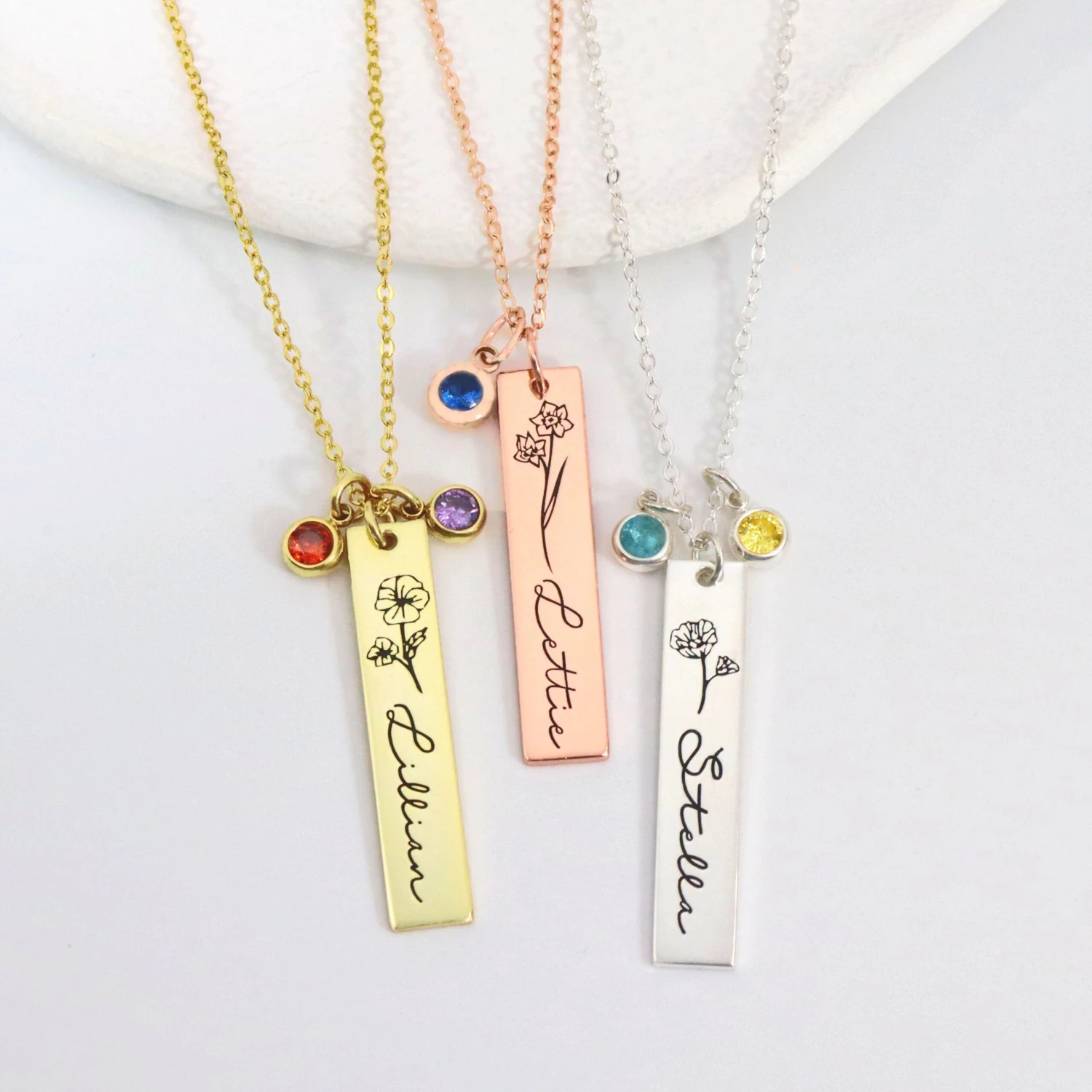 Birthstone Flower Necklace, Personalized Name Necklace With Birthstone, Birthday Gift, Gift For Mom, Personalized Jewelry, Christmas Gift 8 Birthstone Flower Necklace, Personalized Name Necklace With Birthstone, Birthday Gift, Gift For Mom, Personalized Jewelry, Christmas Gift - Image 6