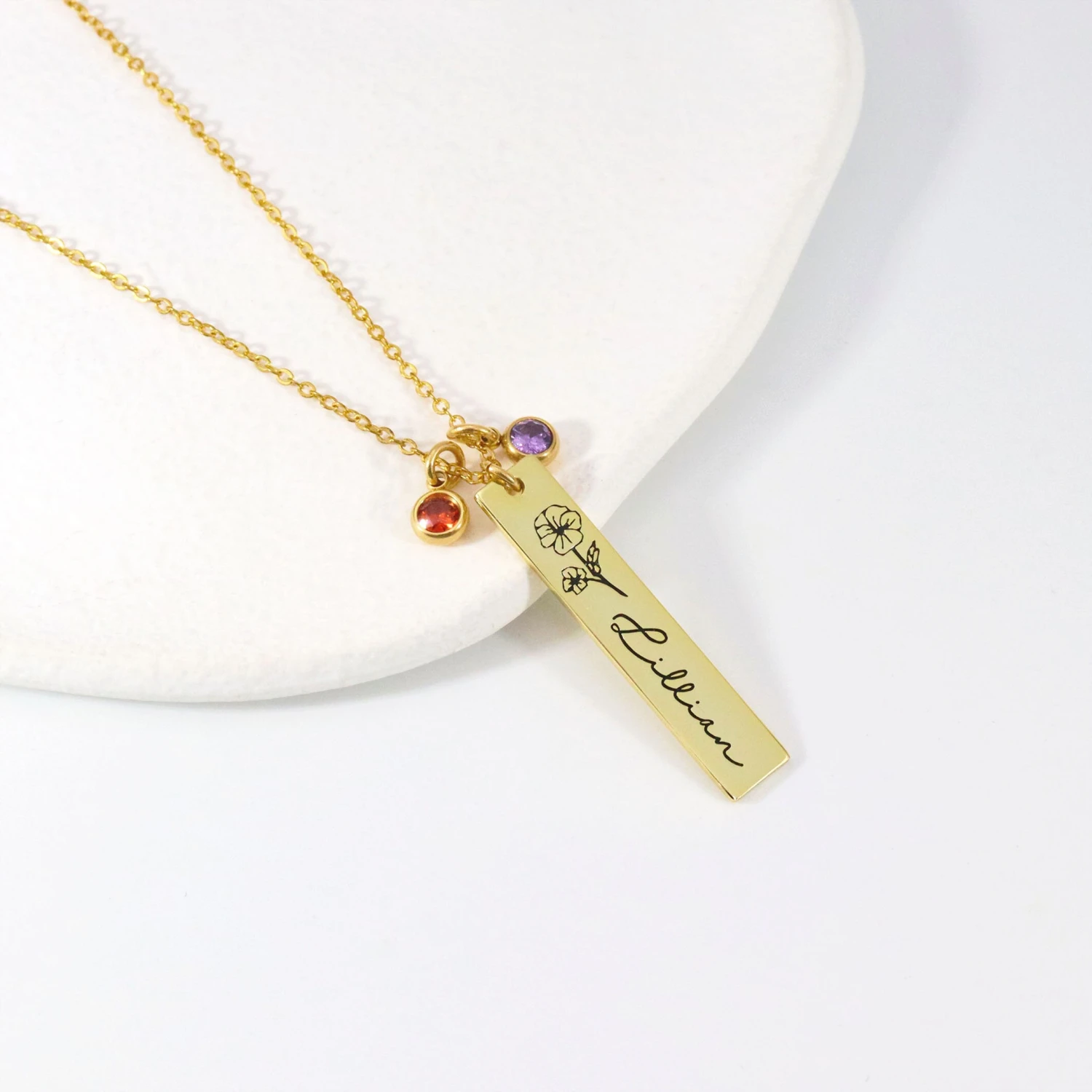 Birthstone Flower Necklace, Personalized Name Necklace With Birthstone, Birthday Gift, Gift For Mom, Personalized Jewelry, Christmas Gift 6 Birthstone Flower Necklace, Personalized Name Necklace With Birthstone, Birthday Gift, Gift For Mom, Personalized Jewelry, Christmas Gift - Image 4