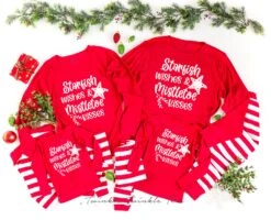 Starfish Wishes And Mistletoe Kisses Red Top Striped Christmas Pajamas - Beach Christmas - Nautical Christmas - Coastal Christmas
