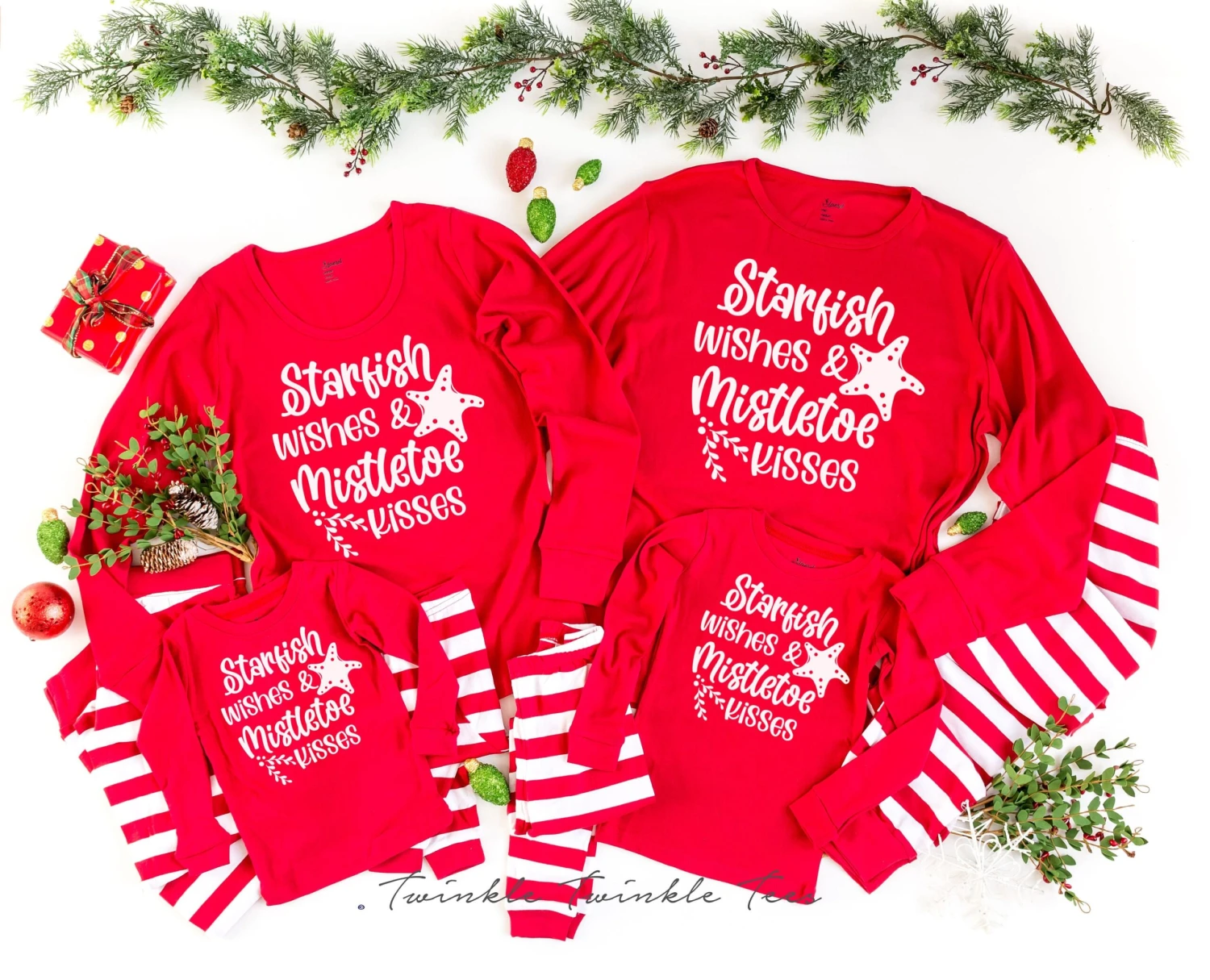 Starfish Wishes And Mistletoe Kisses Red Top Striped Christmas Pajamas - Beach Christmas - Nautical Christmas - Coastal Christmas 3 Starfish Wishes And Mistletoe Kisses Red Top Striped Christmas Pajamas - Beach Christmas - Nautical Christmas - Coastal Christmas