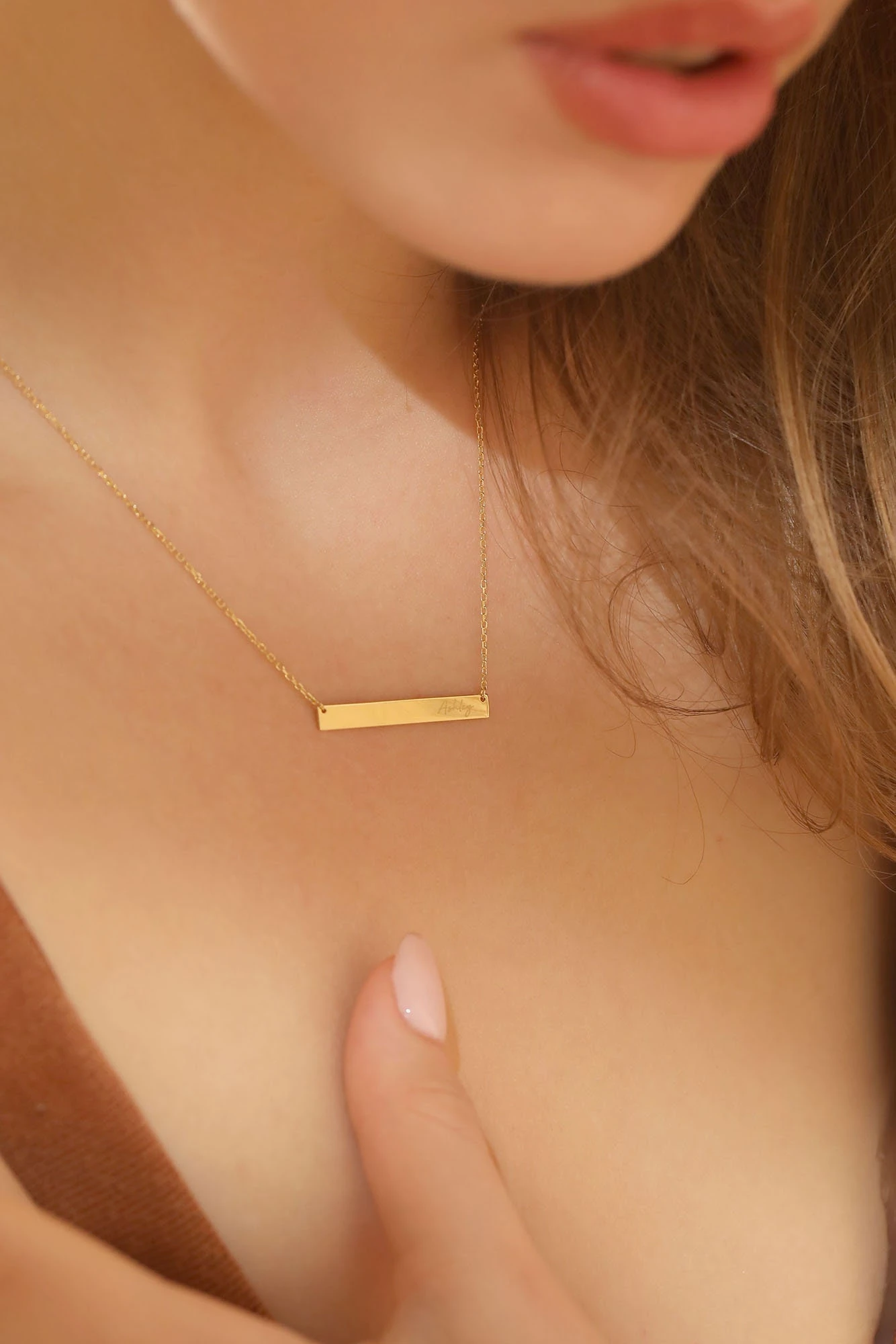 14k Solid Gold Personalized Minimalist Bar Name Necklace •Handwriting Name Necklace • Gift For Her • Birthday Gift • Christmas Gift 4 14k Solid Gold Personalized Minimalist Bar Name Necklace •Handwriting Name Necklace • Gift For Her • Birthday Gift • Christmas Gift - Image 2