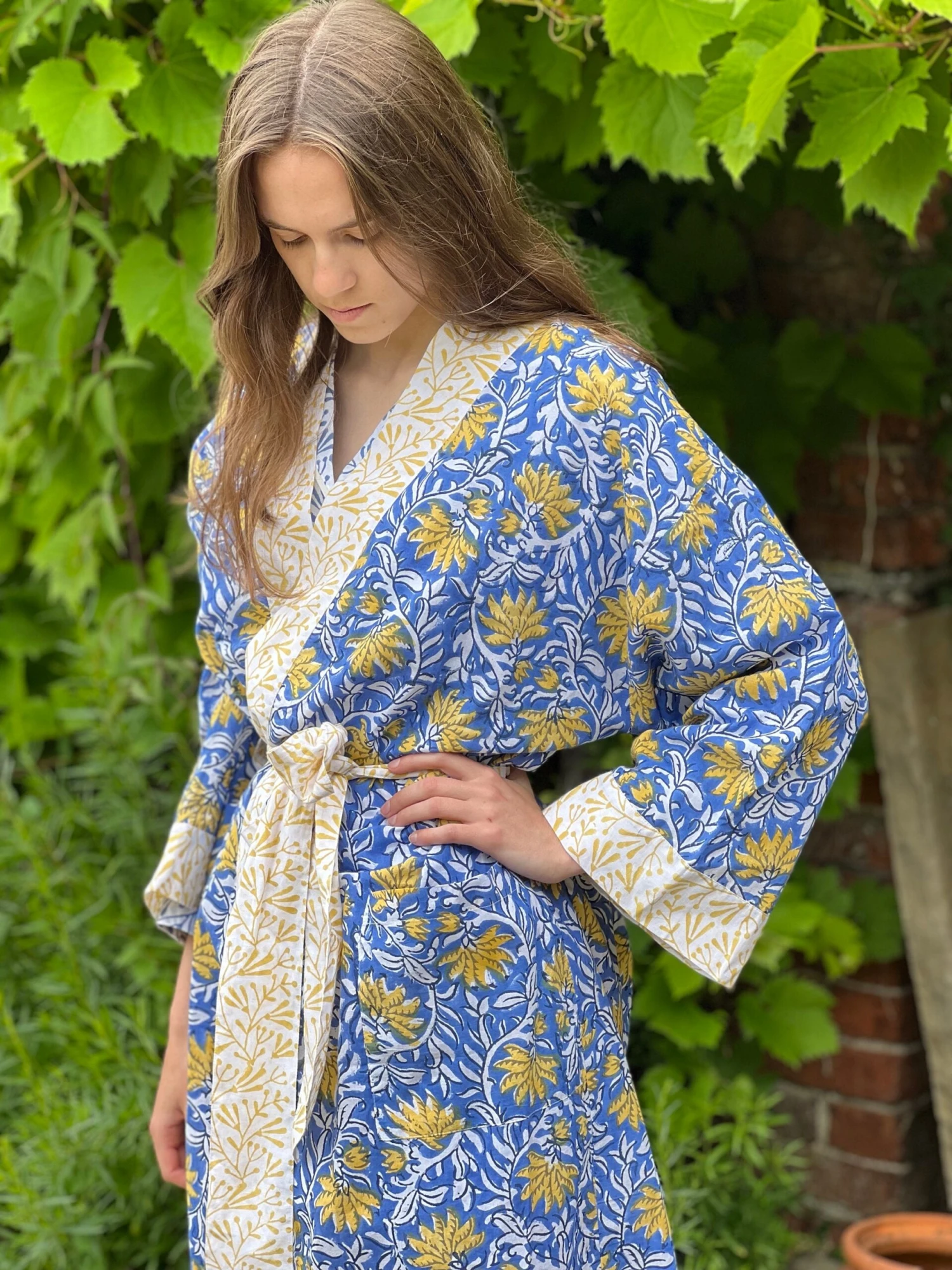 Blue Floral Kimono Robe, Long Kimono Robe, Bridal Party Robe, Cotton Kimono Dressing Gown, Beach Coverup Robe, Christmas Gift, One Size 3 Blue Floral Kimono Robe, Long Kimono Robe, Bridal Party Robe, Cotton Kimono Dressing Gown, Beach Coverup Robe, Christmas Gift, One Size