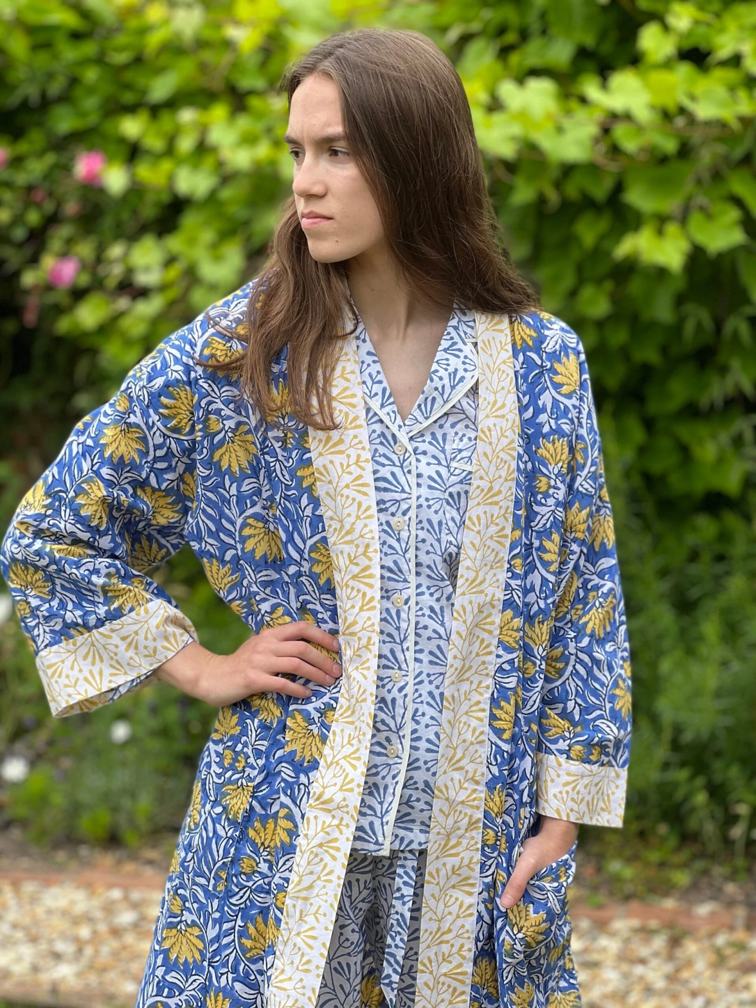 Blue Floral Kimono Robe, Long Kimono Robe, Bridal Party Robe, Cotton Kimono Dressing Gown, Beach Coverup Robe, Christmas Gift, One Size 6 Blue Floral Kimono Robe, Long Kimono Robe, Bridal Party Robe, Cotton Kimono Dressing Gown, Beach Coverup Robe, Christmas Gift, One Size - Image 4
