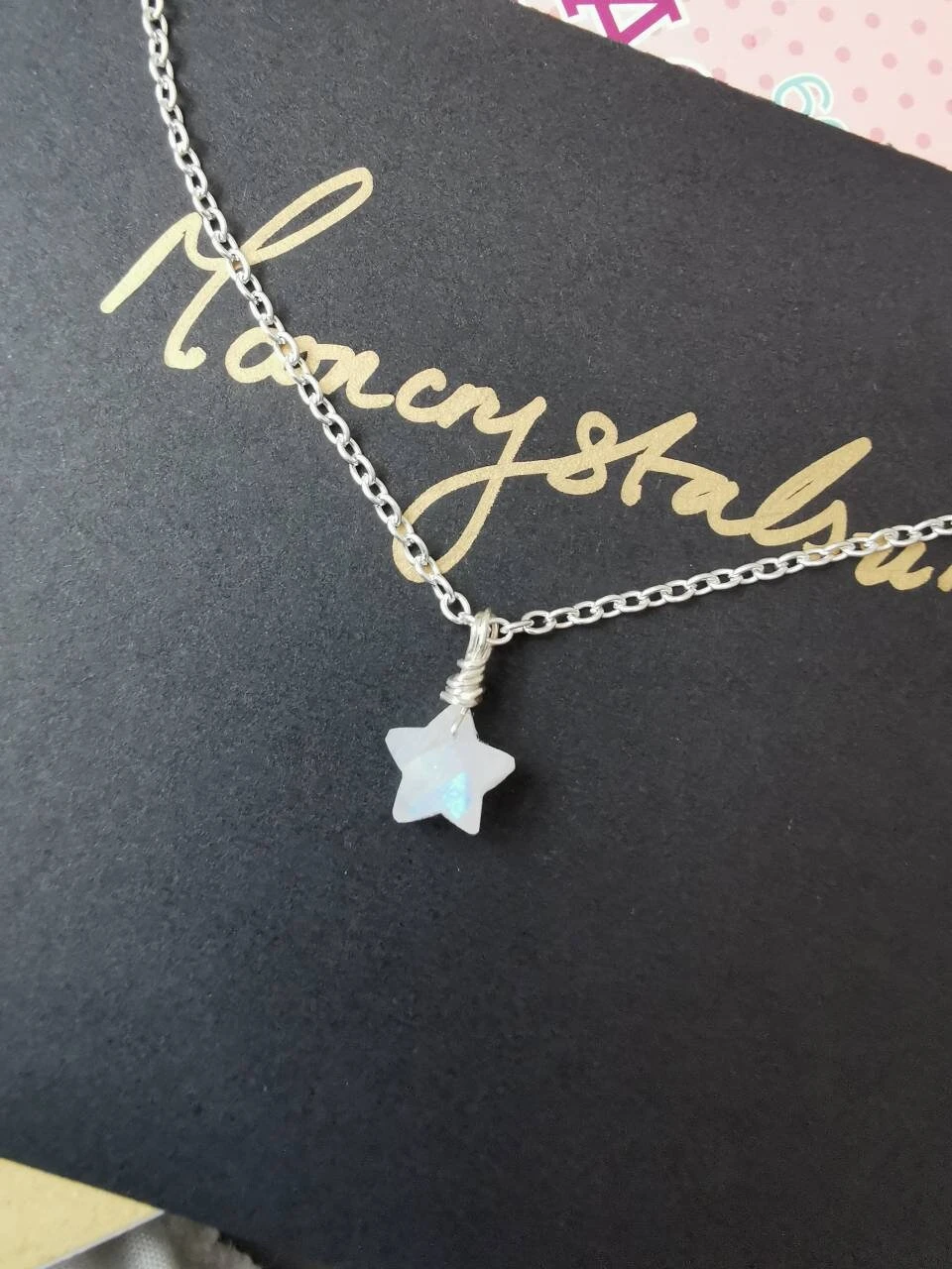Rainbow Moonstone Daintysilver Necklace, Small Starpretty Necklace Moonstone Choker, Minimilist. Christmas Gift For Her. Birthday. Uk 10 Rainbow Moonstone Daintysilver Necklace, Small Starpretty Necklace Moonstone Choker, Minimilist. Christmas Gift For Her. Birthday. Uk - Image 8