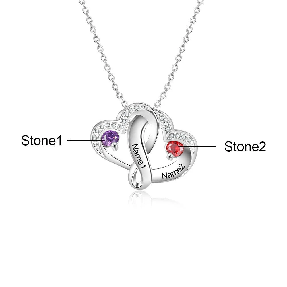 Intertwining Heart Necklace With Birthstones, Personalised 925 Sterling Silver Heart Pendants With Chain, Mother's Day Gift, Christmas 5 Intertwining Heart Necklace With Birthstones, Personalised 925 Sterling Silver Heart Pendants With Chain, Mother's Day Gift, Christmas - Image 3