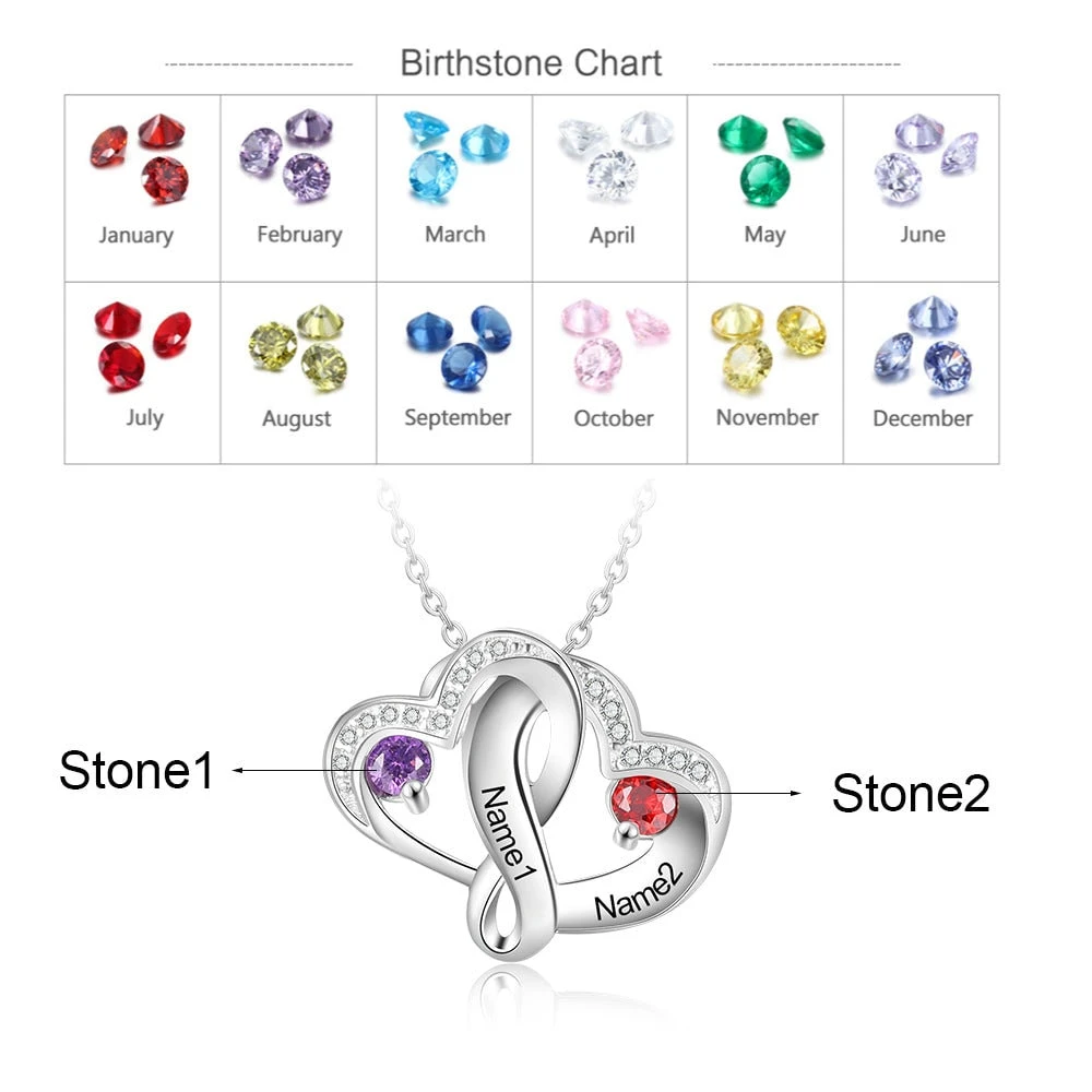 Intertwining Heart Necklace With Birthstones, Personalised 925 Sterling Silver Heart Pendants With Chain, Mother's Day Gift, Christmas 6 Intertwining Heart Necklace With Birthstones, Personalised 925 Sterling Silver Heart Pendants With Chain, Mother's Day Gift, Christmas - Image 4